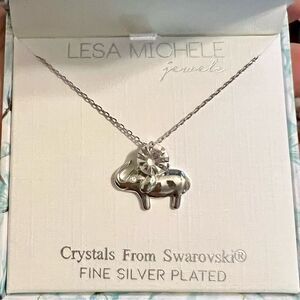 NIB Sterling silver plated Swarovski crystal elephant solitaire pendant necklace